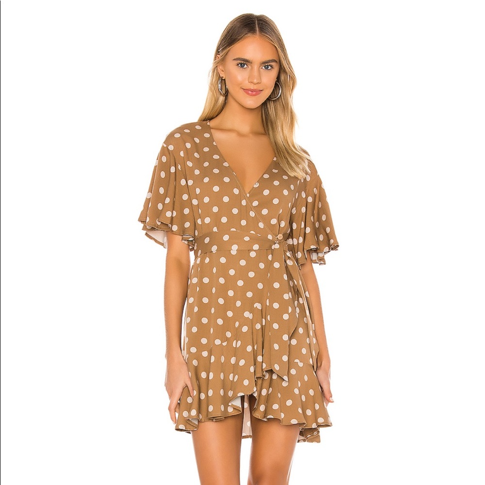 BB Dakota Polka Dot Wrap Dress in Butterscotch